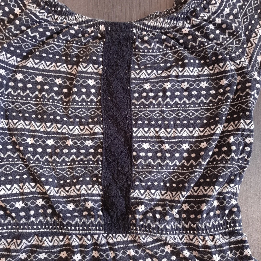Oshkosh Boho Crochet Romper Short Tie Sleeve Striped Cotton Girls Size 7 Black